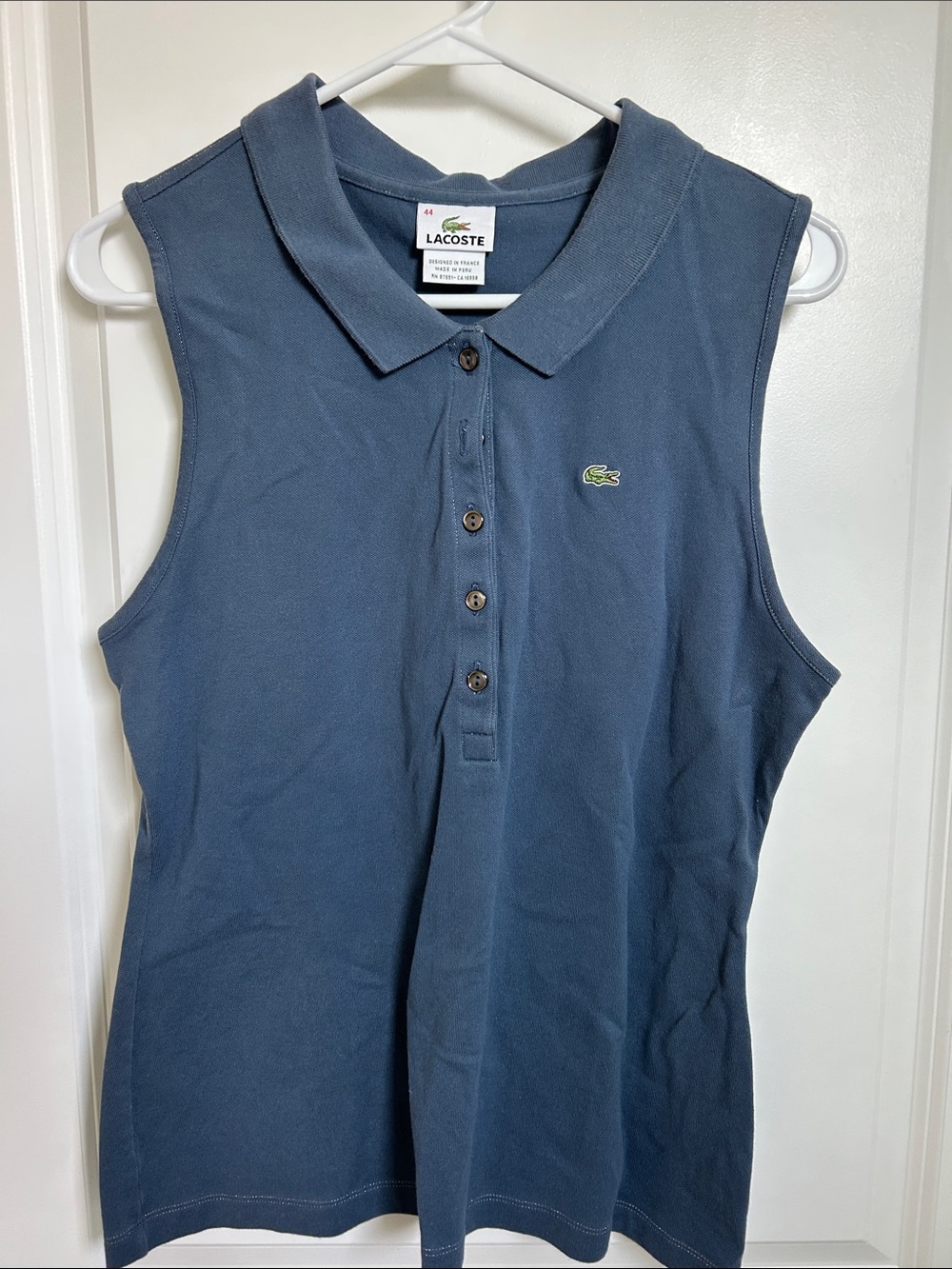 Lacoste Sleeveless Polo in Blue with Green Crocodile